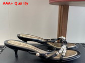 Chanel Slide Sandal in Black Crinkled Calfskin and Pearls Replica