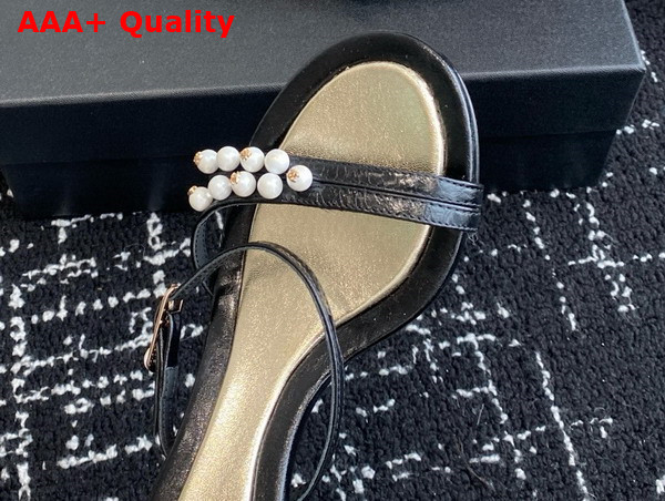 Chanel Slide Sandal in Black Crinkled Calfskin and Pearls Replica