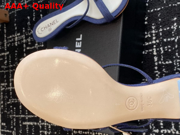 Chanel Slide Sandal in Blue Canvas and Pearls Replica