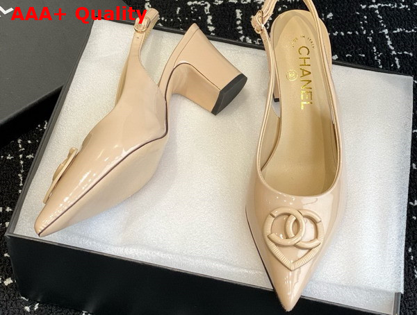 Chanel Slingback Pump in Beige Patent Leather Replica