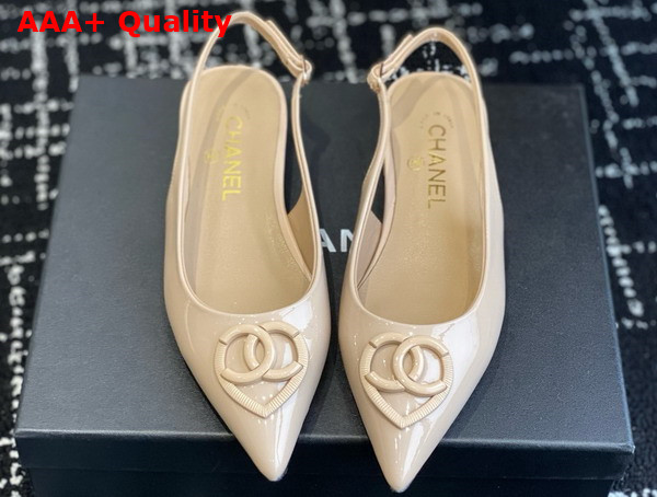 Chanel Slingback Pump in Beige Patent Leather Replica