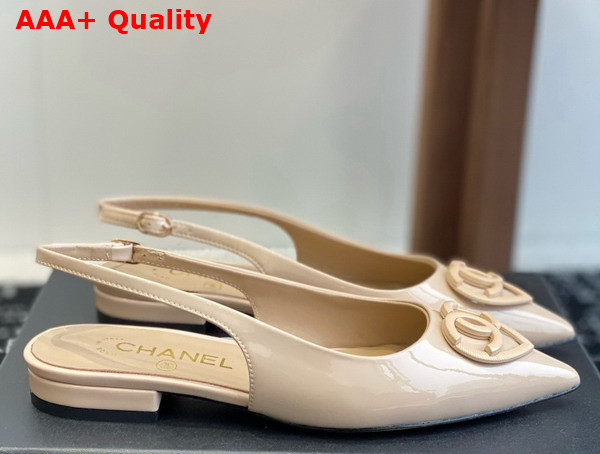 Chanel Slingback Pump in Beige Patent Leather Replica