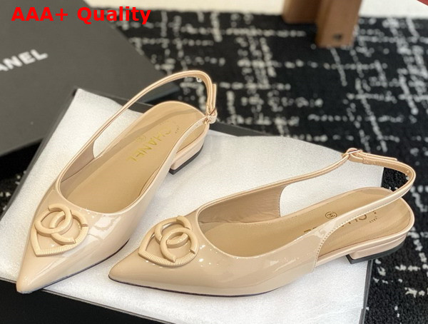 Chanel Slingback Pump in Beige Patent Leather Replica