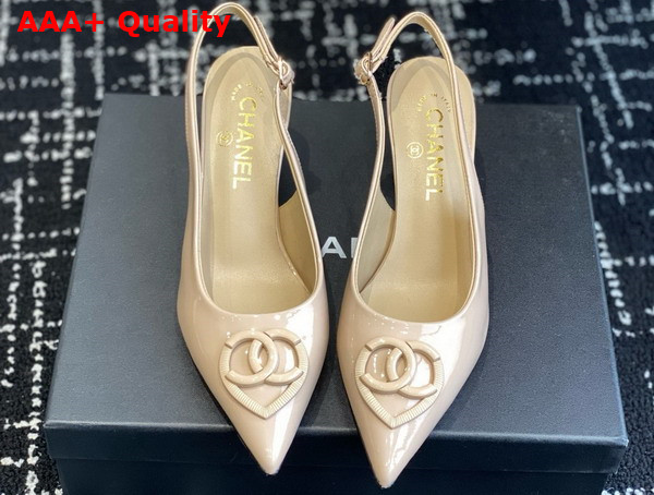 Chanel Slingback Pump in Beige Patent Leather Replica