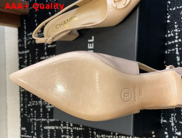 Chanel Slingback Pump in Beige Patent Leather Replica