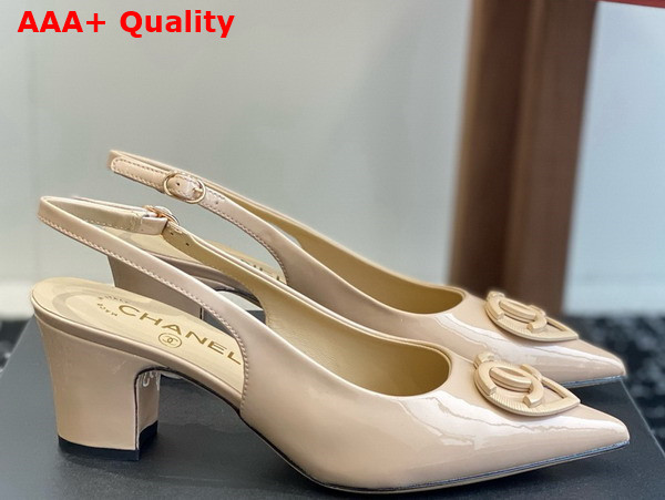 Chanel Slingback Pump in Beige Patent Leather Replica