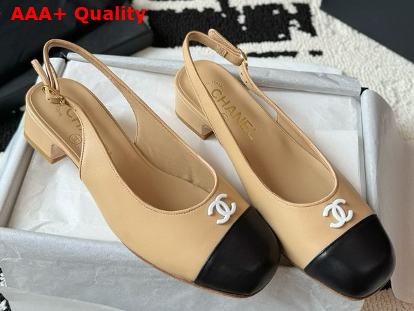 Chanel Slingback Pump in Beige and Black Lambskin Replica