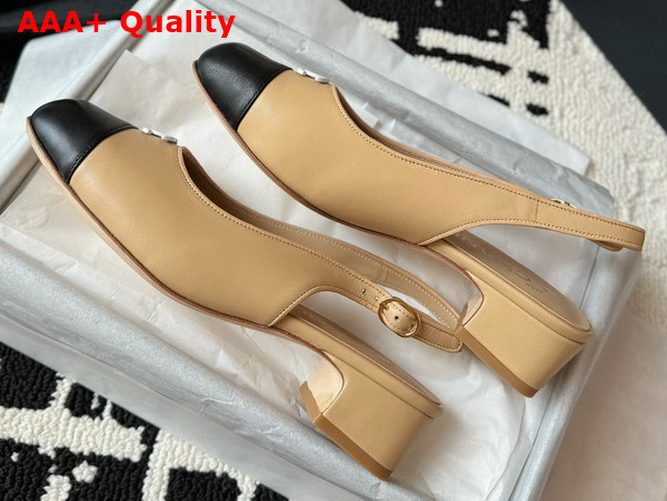 Chanel Slingback Pump in Beige and Black Lambskin Replica