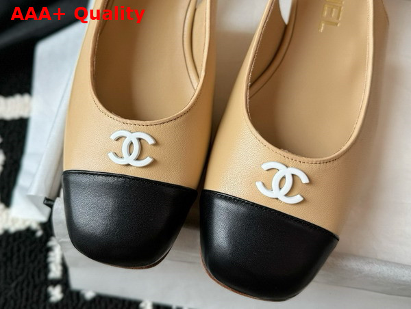 Chanel Slingback Pump in Beige and Black Lambskin Replica