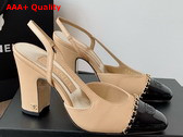 Chanel Slingback Pump in Beige and Black Lambskin and Patent Calfskin Replica