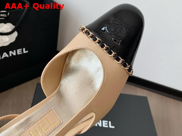Chanel Slingback Pump in Beige and Black Lambskin and Patent Calfskin Replica