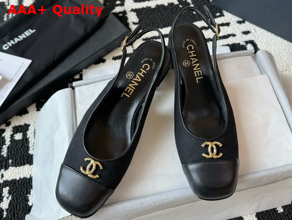 Chanel Slingback Pump in Black Canvas and Lambskin Replica