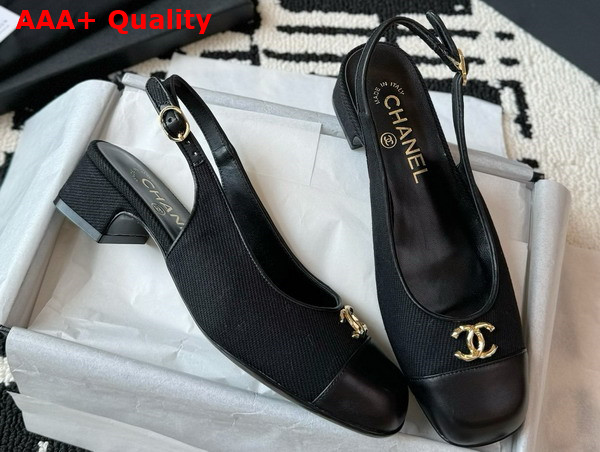Chanel Slingback Pump in Black Canvas and Lambskin Replica
