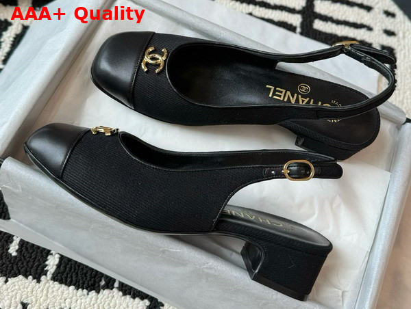 Chanel Slingback Pump in Black Canvas and Lambskin Replica