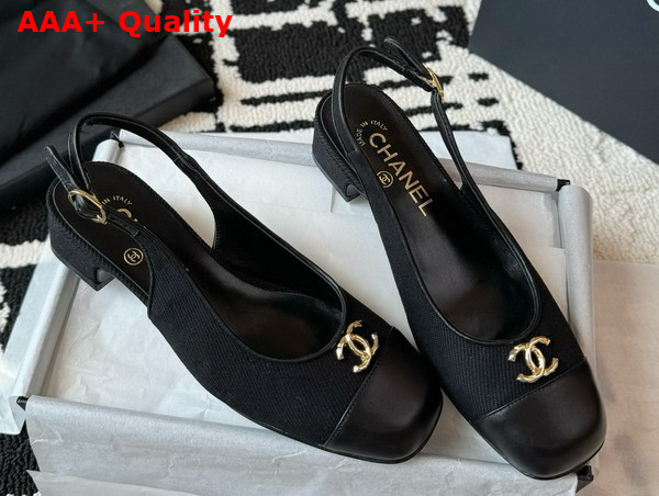 Chanel Slingback Pump in Black Canvas and Lambskin Replica