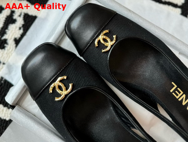 Chanel Slingback Pump in Black Canvas and Lambskin Replica