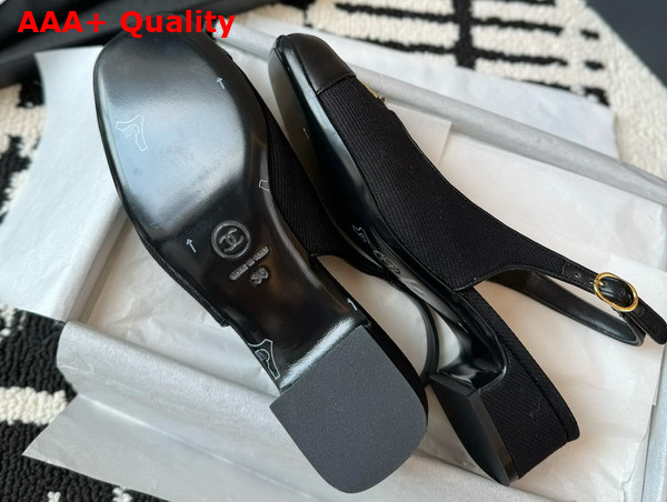 Chanel Slingback Pump in Black Canvas and Lambskin Replica
