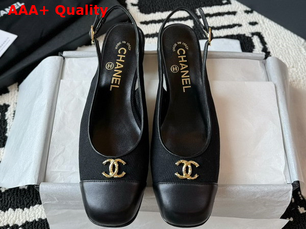 Chanel Slingback Pump in Black Canvas and Lambskin Replica
