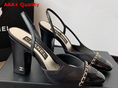Chanel Slingback Pump in Black Lambskin and Patent Calfskin Replica