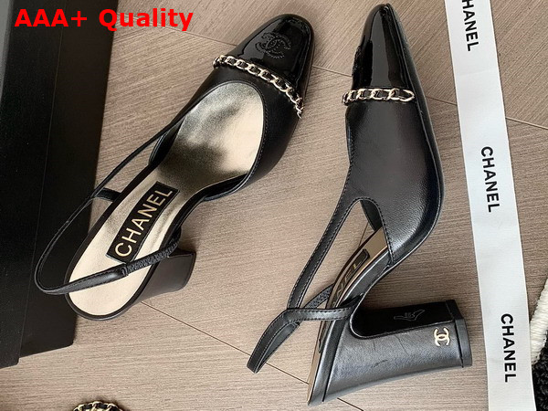 Chanel Slingback Pump in Black Lambskin and Patent Calfskin Replica