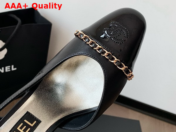 Chanel Slingback Pump in Black Lambskin and Patent Calfskin Replica