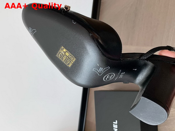 Chanel Slingback Pump in Black Lambskin and Patent Calfskin Replica