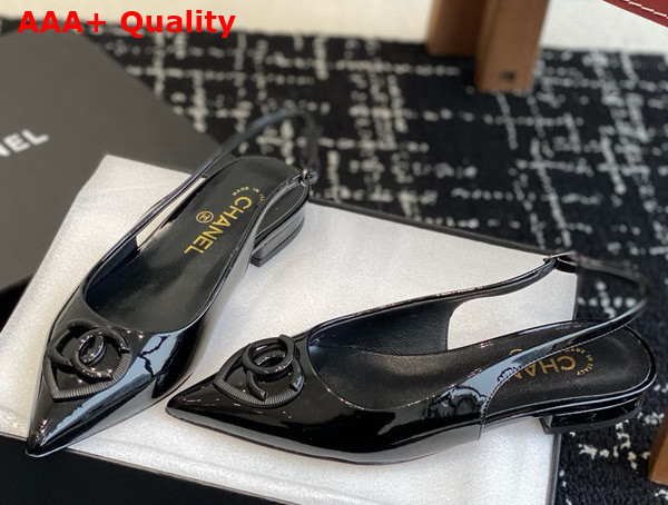 Chanel Slingback Pump in Black Patent Leather Replica