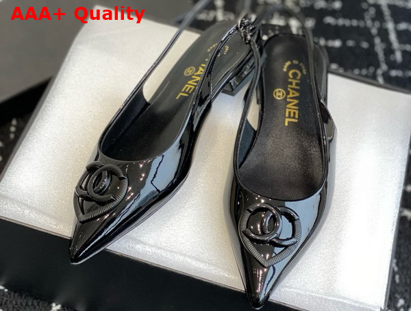 Chanel Slingback Pump in Black Patent Leather Replica