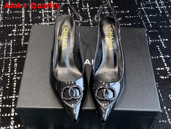 Chanel Slingback Pump in Black Patent Leather Replica