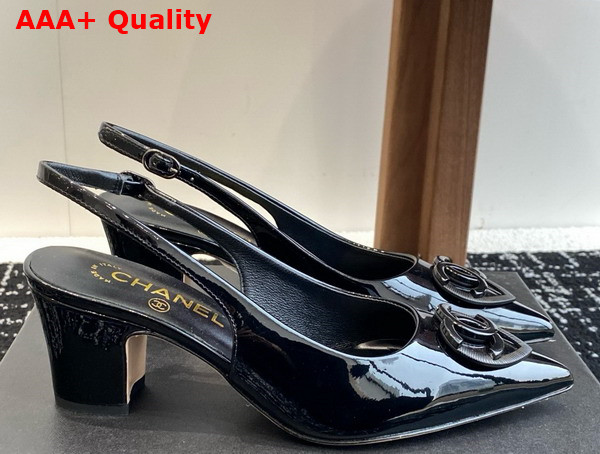 Chanel Slingback Pump in Black Patent Leather Replica