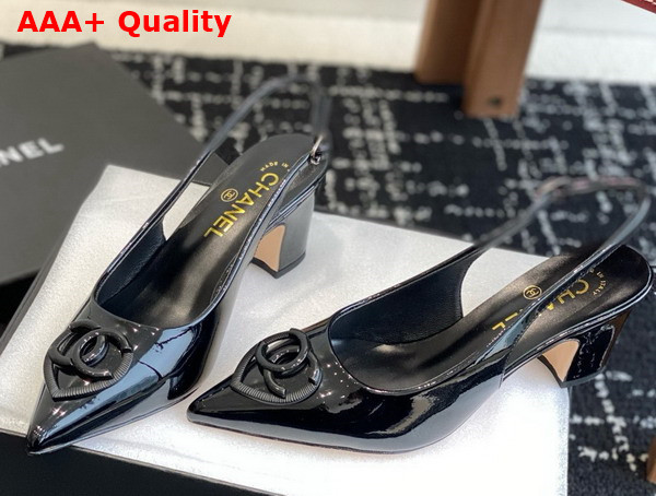 Chanel Slingback Pump in Black Patent Leather Replica