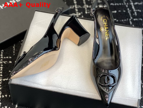 Chanel Slingback Pump in Black Patent Leather Replica