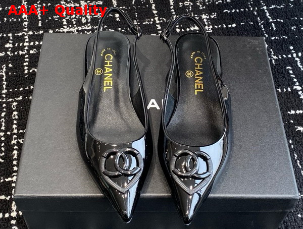 Chanel Slingback Pump in Black Patent Leather Replica