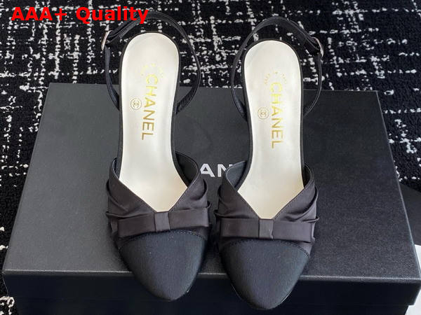 Chanel Slingback Pump in Black Satin and Grosgrain Replica