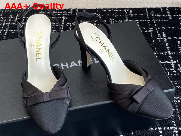 Chanel Slingback Pump in Black Satin and Grosgrain Replica