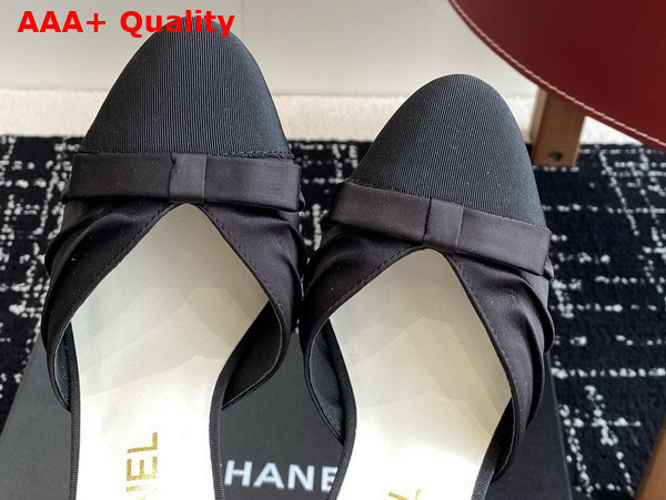 Chanel Slingback Pump in Black Satin and Grosgrain Replica