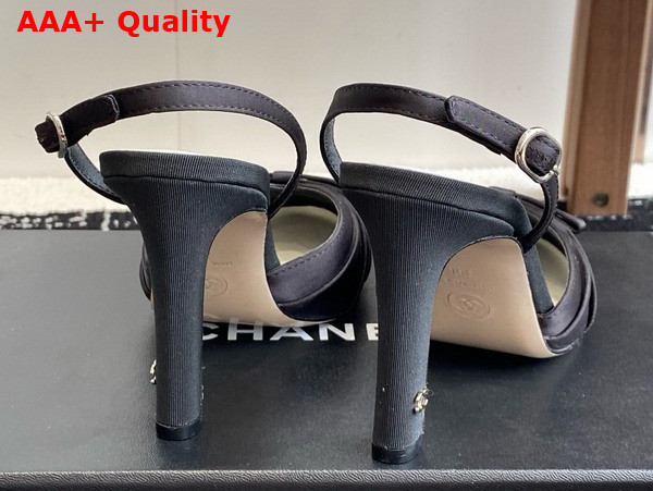 Chanel Slingback Pump in Black Satin and Grosgrain Replica