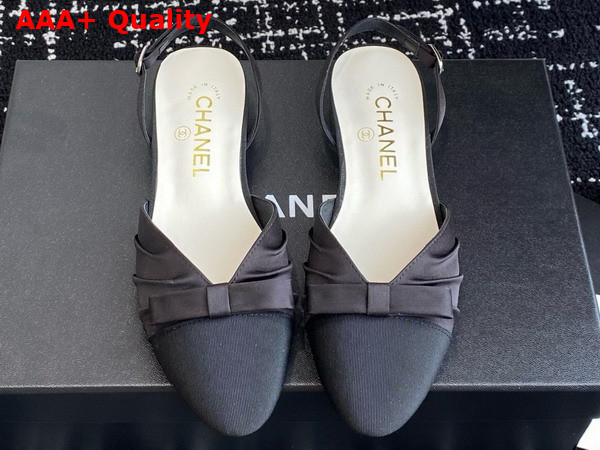 Chanel Slingback Pump in Black Satin and Grosgrain Replica