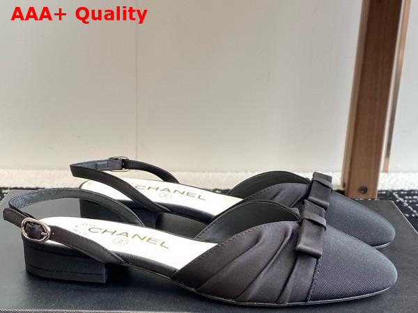 Chanel Slingback Pump in Black Satin and Grosgrain Replica