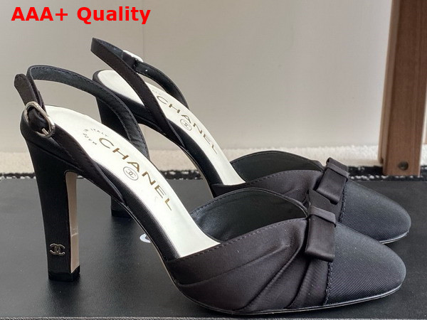 Chanel Slingback Pump in Black Satin and Grosgrain Replica