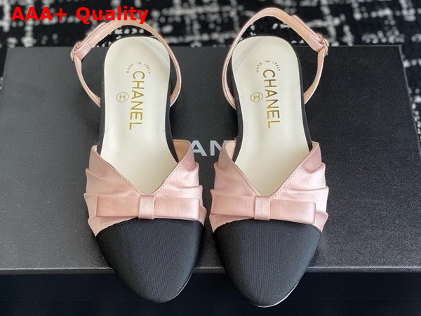 Chanel Slingback Pump in Satin and Grosgrain Light Pink and Black Replica