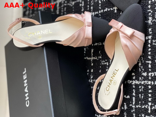 Chanel Slingback Pump in Satin and Grosgrain Light Pink and Black Replica