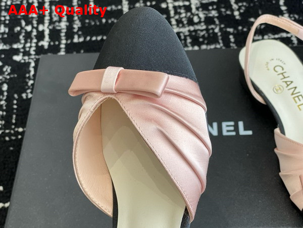 Chanel Slingback Pump in Satin and Grosgrain Light Pink and Black Replica