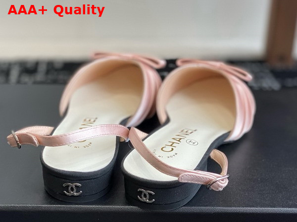 Chanel Slingback Pump in Satin and Grosgrain Light Pink and Black Replica
