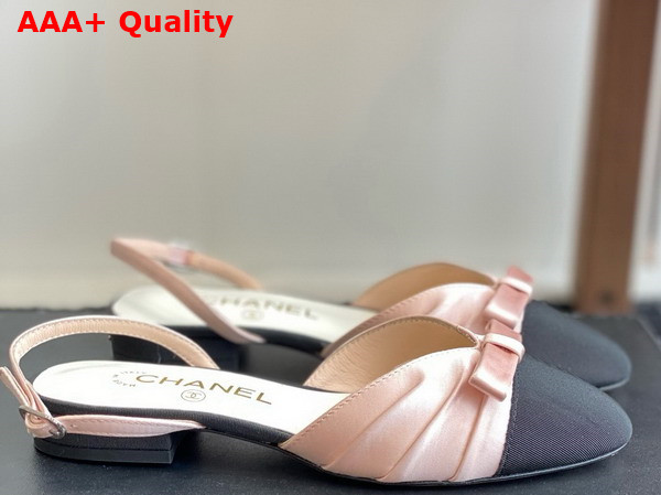 Chanel Slingback Pump in Satin and Grosgrain Light Pink and Black Replica