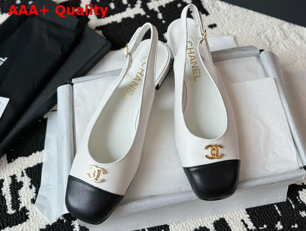 Chanel Slingback Pump in White and Black Lambskin Replica