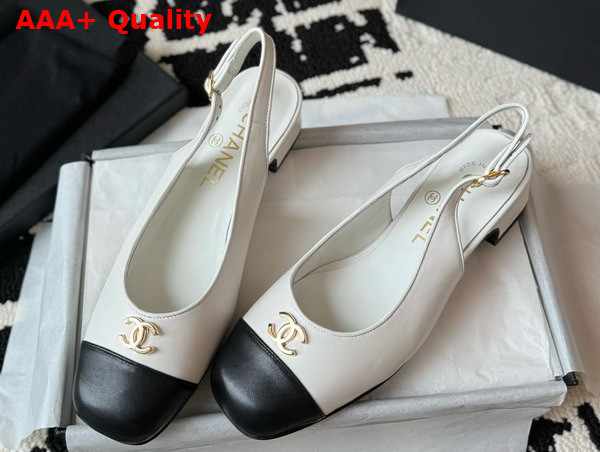 Chanel Slingback Pump in White and Black Lambskin Replica