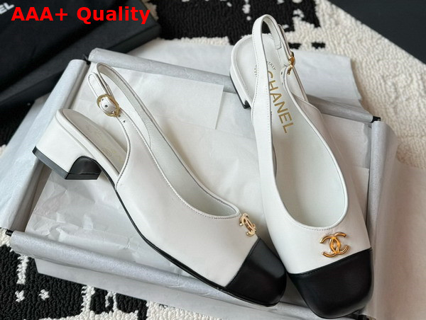 Chanel Slingback Pump in White and Black Lambskin Replica