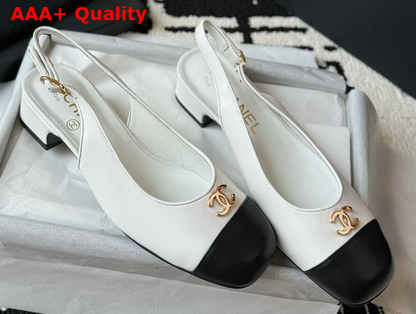 Chanel Slingback Pump in White and Black Lambskin Replica