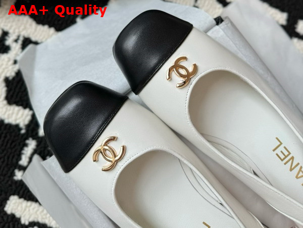 Chanel Slingback Pump in White and Black Lambskin Replica